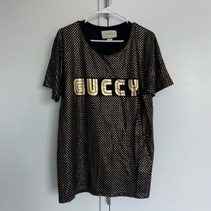 Black Gucci Tee with Gold Stars
